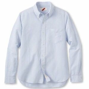 Best Made Co blue and white linen blend button up shirt size small